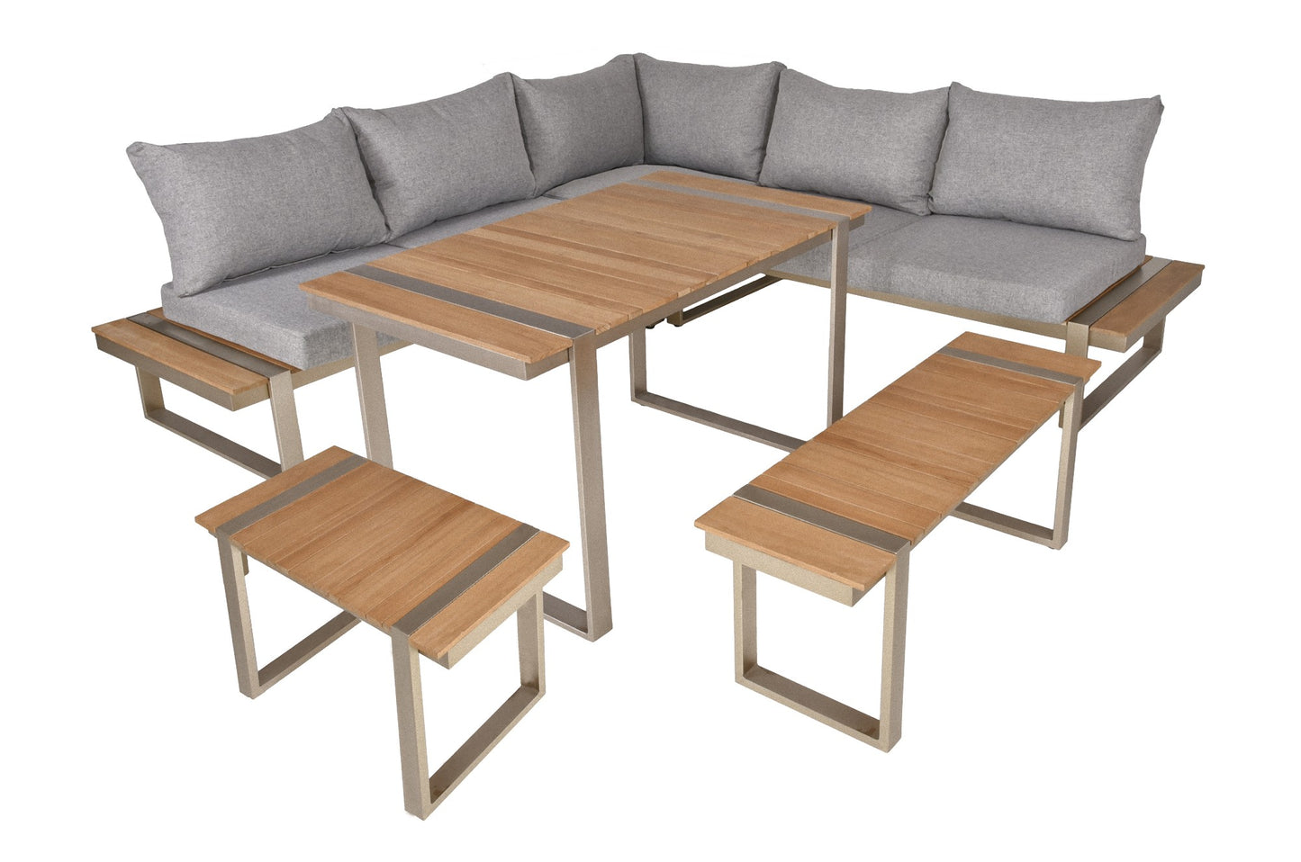 Lounge-Eckgruppe AUREA 6-tlg Garten Sitzgruppe Outdoor Beige Holz Metall Möbel