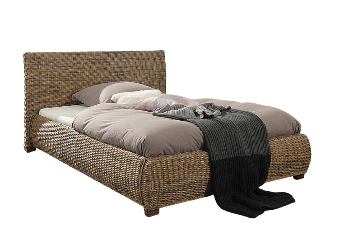 Wolf Möbel Rattanbett "Round" 160x200cm Rattan Holz Doppelbett Bettgestell Bett
