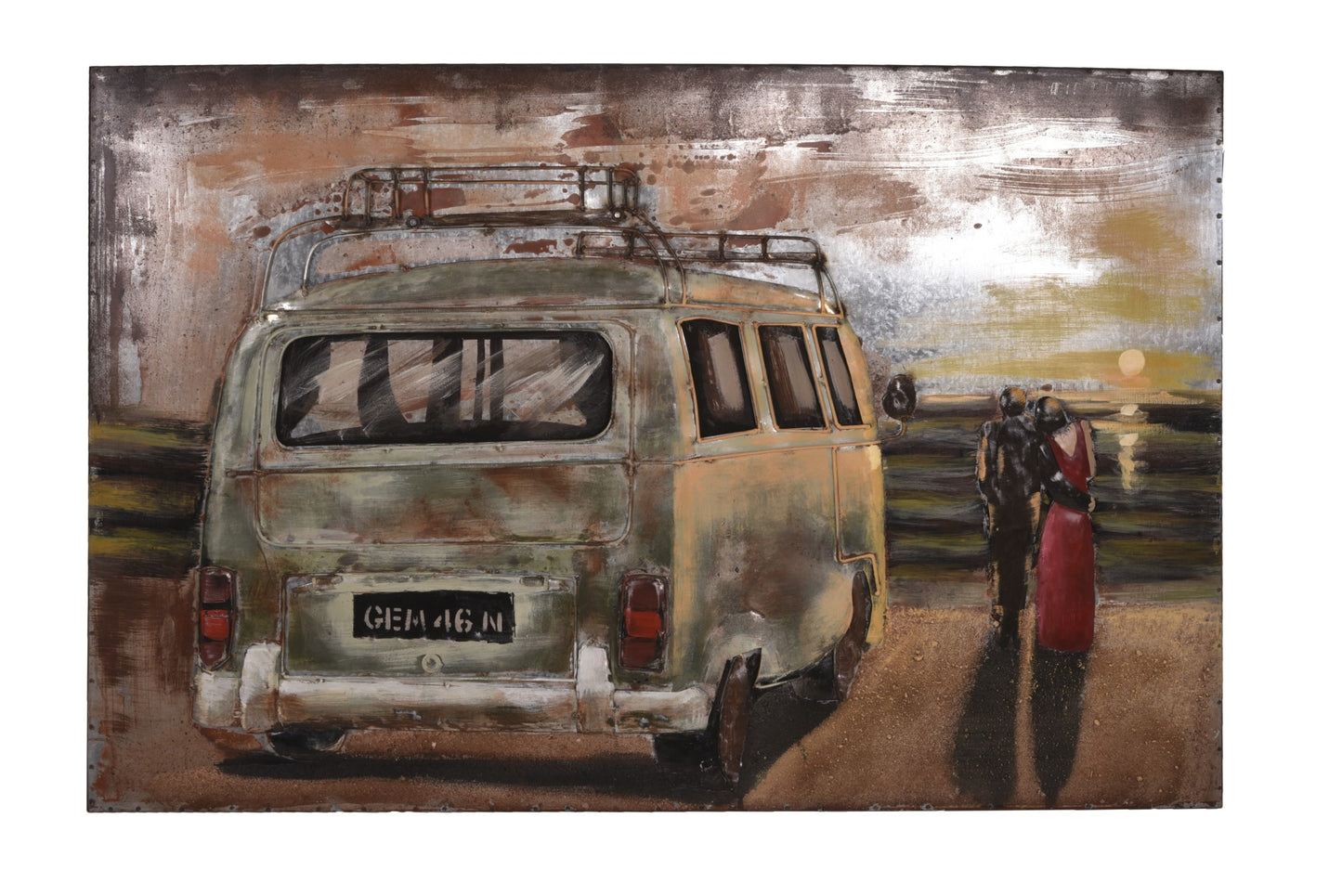 3D Metallbild Bulli Pärchen Metall Wandbild Retro Bild Bar Küche Wohnzimmer