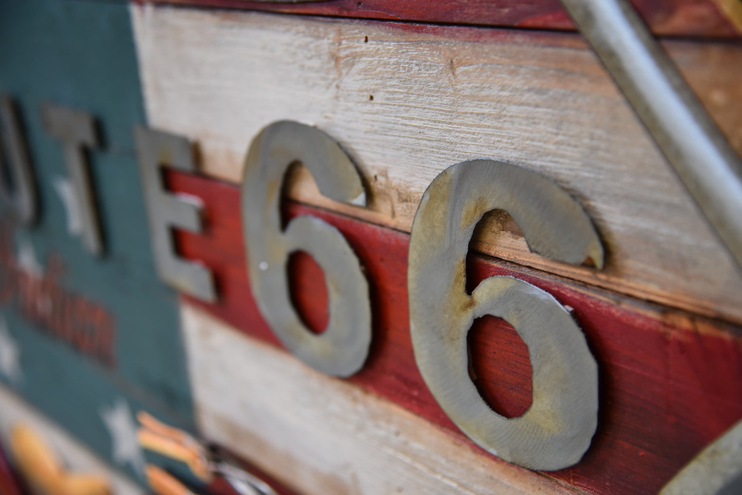 Metallbild Mottorad Bild Metall Deko Vintage 3D Route 66 Wandbild Wohnzimmer Bar