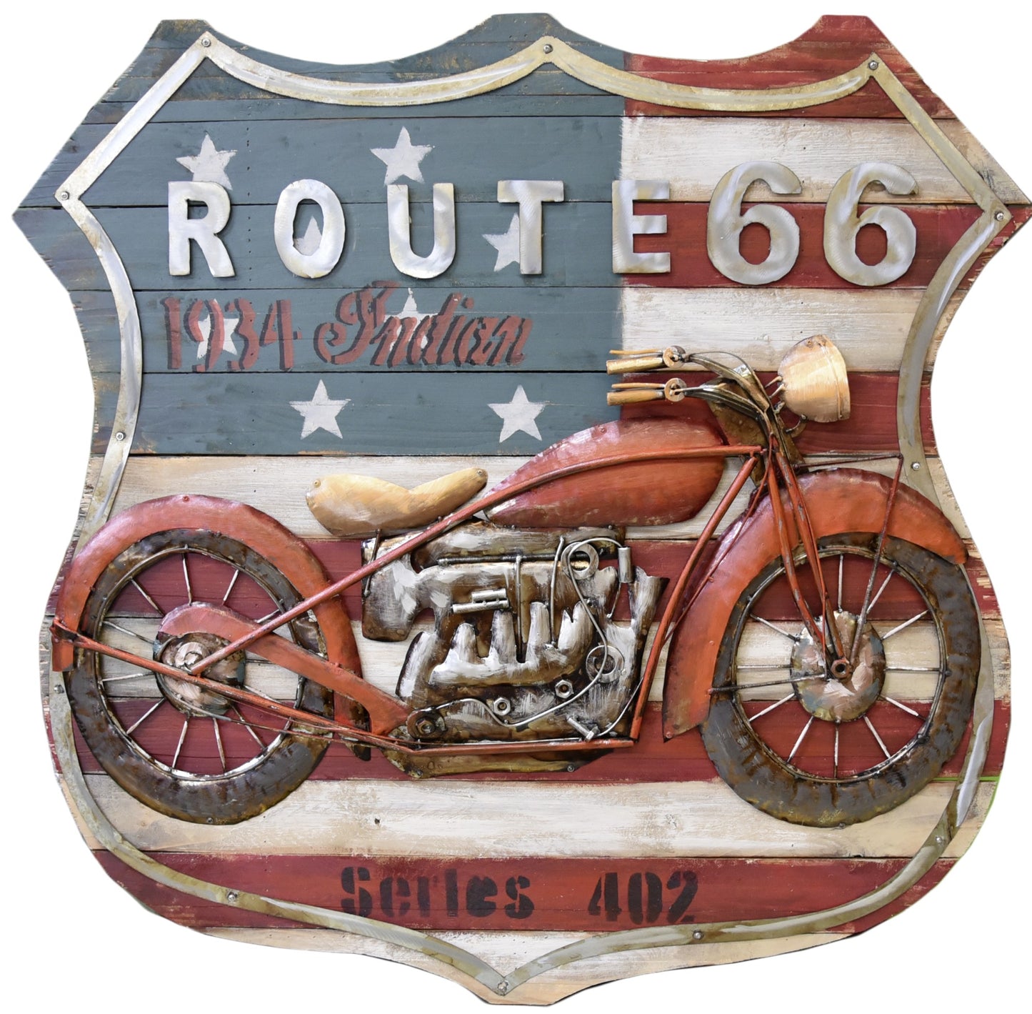 Metallbild Mottorad Bild Metall Deko Vintage 3D Route 66 Wandbild Wohnzimmer Bar