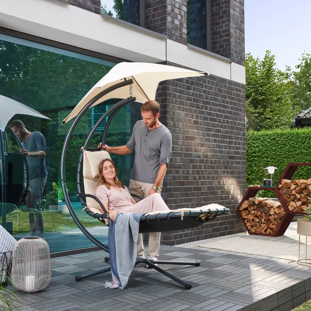Schwebeliege m. Sonnendach Ibiza Sonnenliege Outdoor Liege Garten Terrasse Möbel