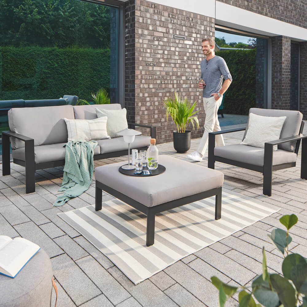 Sitzgruppe Elvo Gartensofa + Sessel + Hocker Garten Möbel Lounge Set grau