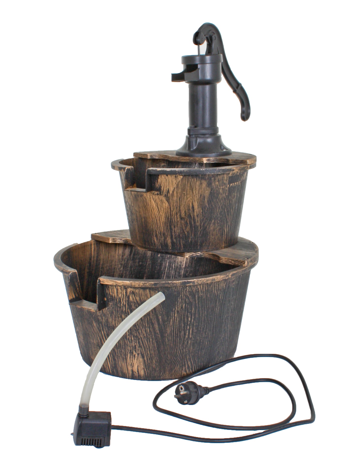74cm Brunnen Holz Optik Wasserspiel Springbrunnen Gartenbrunnen Garten Deko