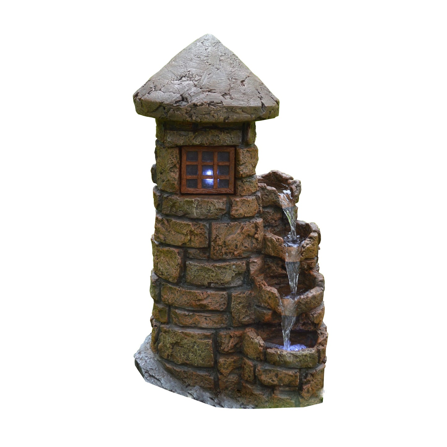 Brunnen Holz Stein Optik Wasserspiel Springbrunnen Kaskaden Dekobrunnen Garten