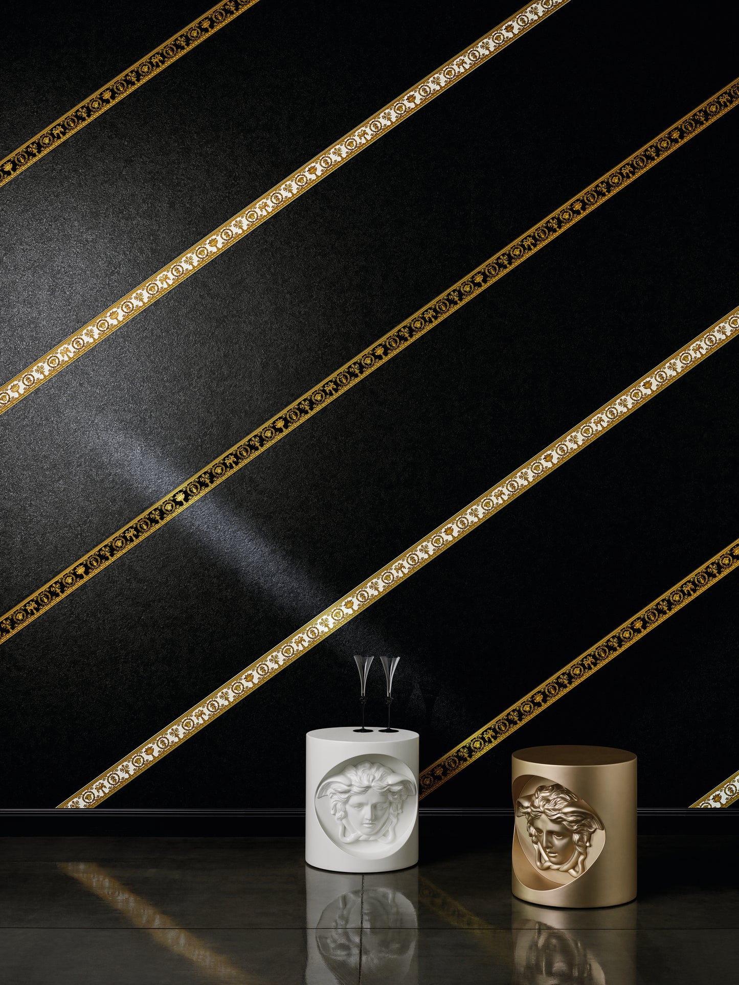 Versace Home Barock Bordüre 343051 Gold Schwarz Borte Luxus Design Tapete