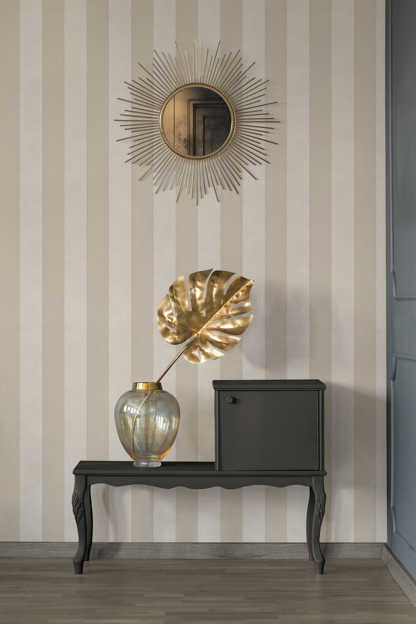 Livingwalls Streifen Vinyl Tapete Trendwall Beige Glitzer Streifentapete
