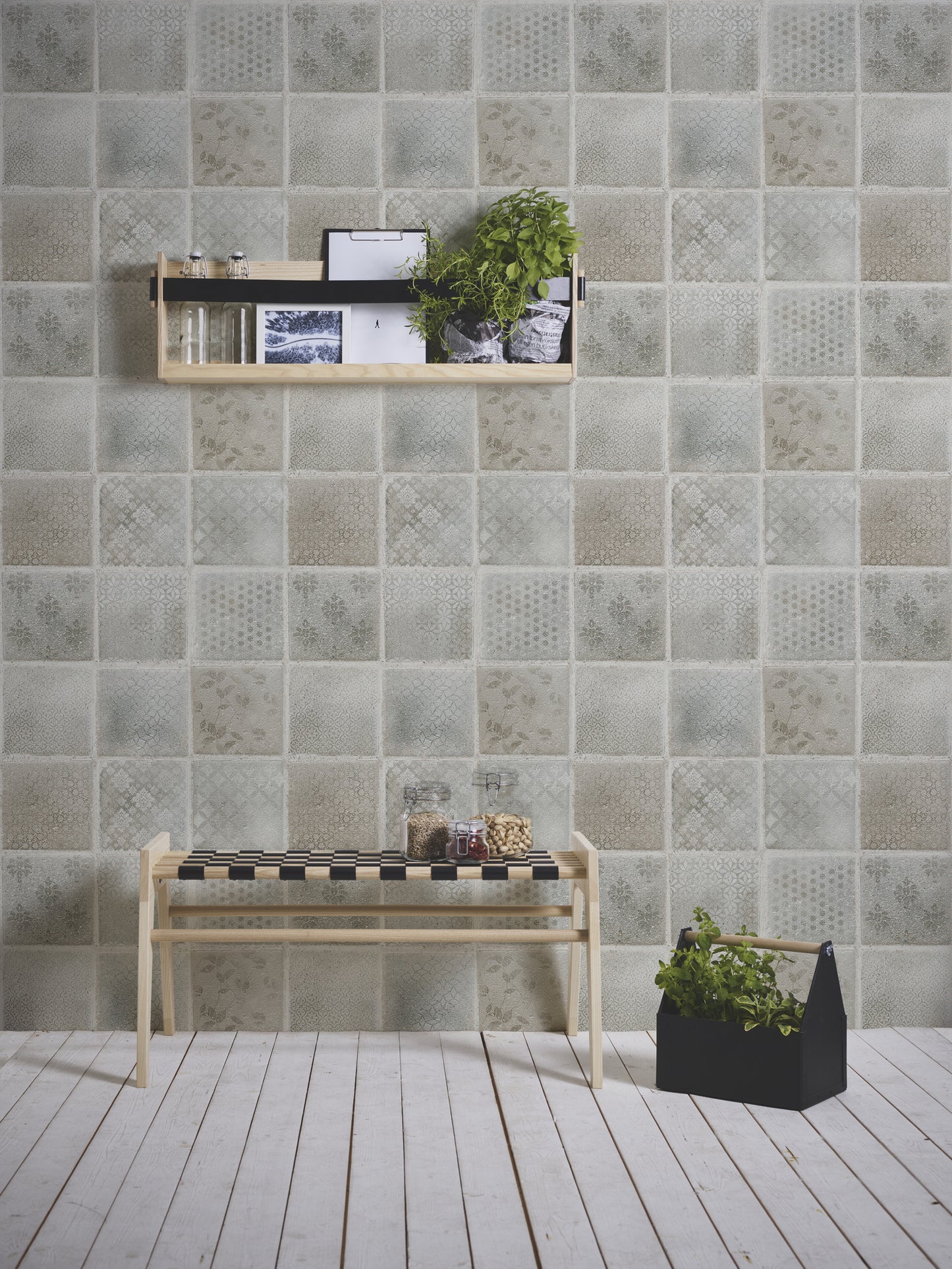 A.S. Création Fliesen Vinyl Tapete Neue Bude 2,Tropical Concre Beige Wandtapete