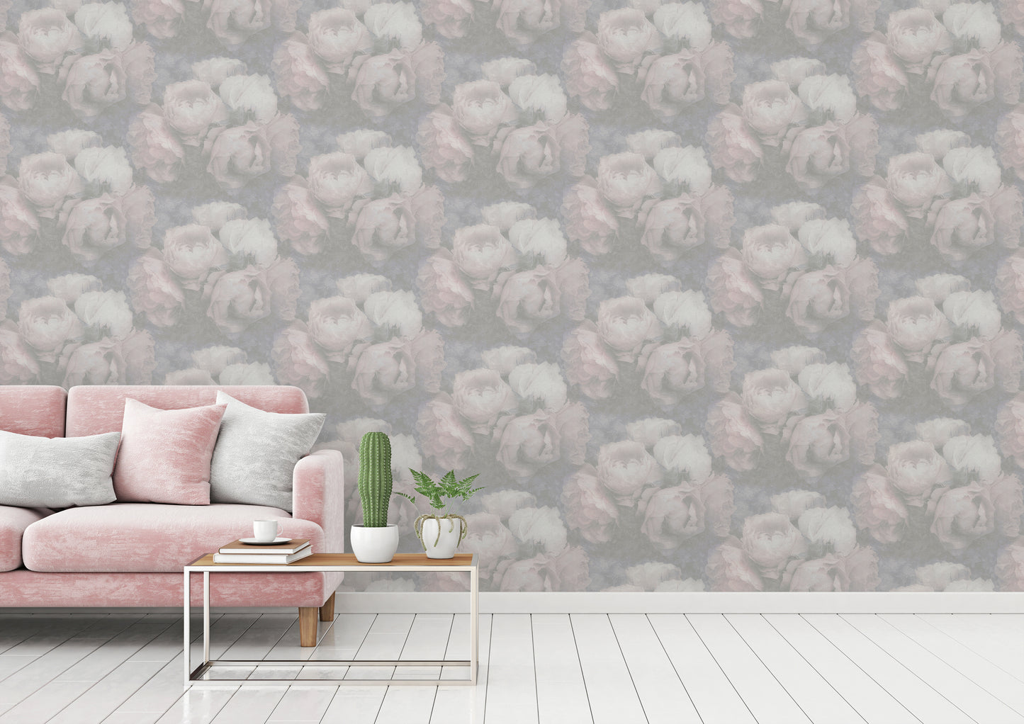 Livingwalls Blumen Vinyl Tapete New Walls Romantic Drea Rosa Grau Wandtapete
