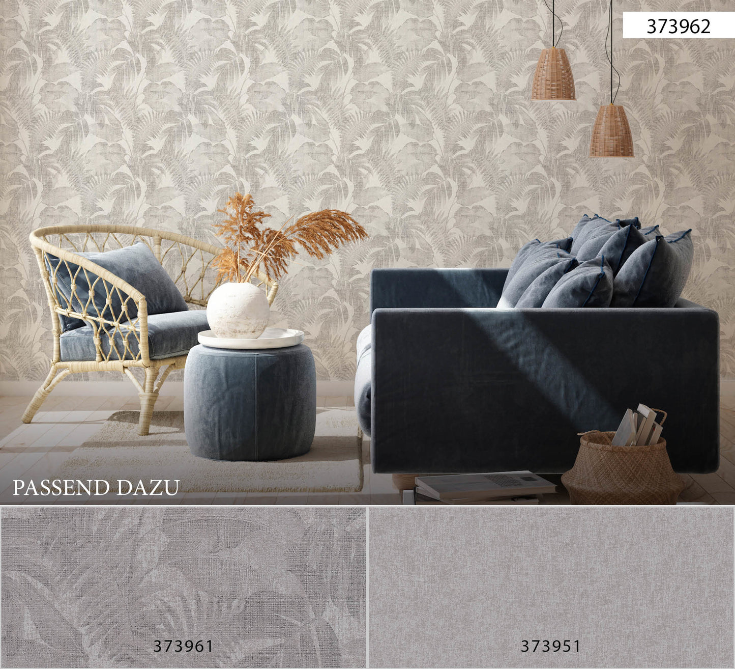 Livingwalls Dschungel Vinyl Tapete New Walls,Cosy & Rela Grau Palmen Wandtapete