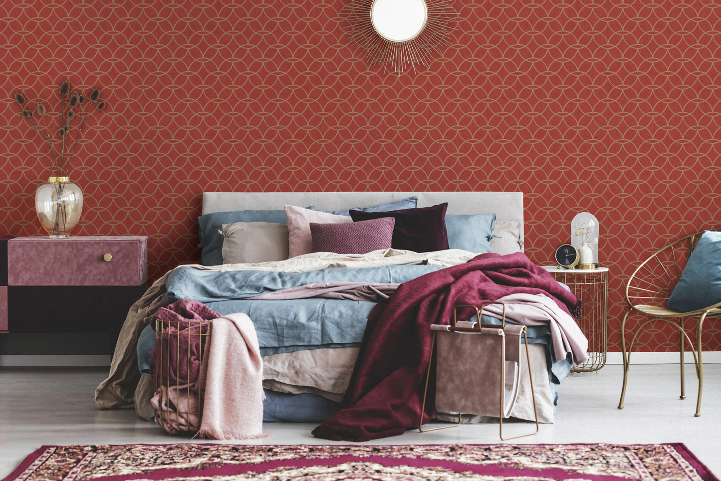 A.S. Création Geometrisch Rot 375646 Wandtapete Vlies Satin Rolle Tapete VILLA