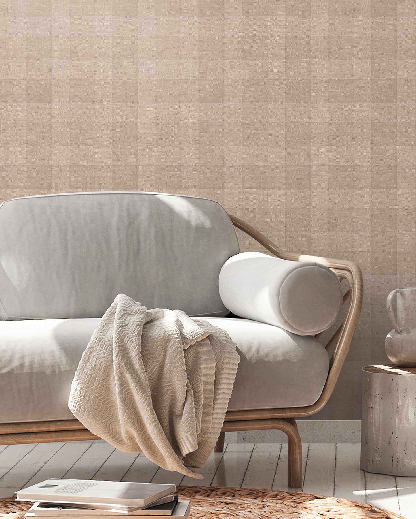A.S. Création Tapete Natural Living 386641 Braun Satin Tapete Kariert Wandtapete