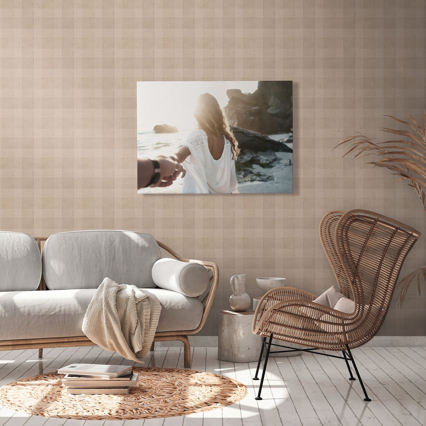 A.S. Création Tapete Natural Living 386641 Braun Satin Tapete Kariert Wandtapete