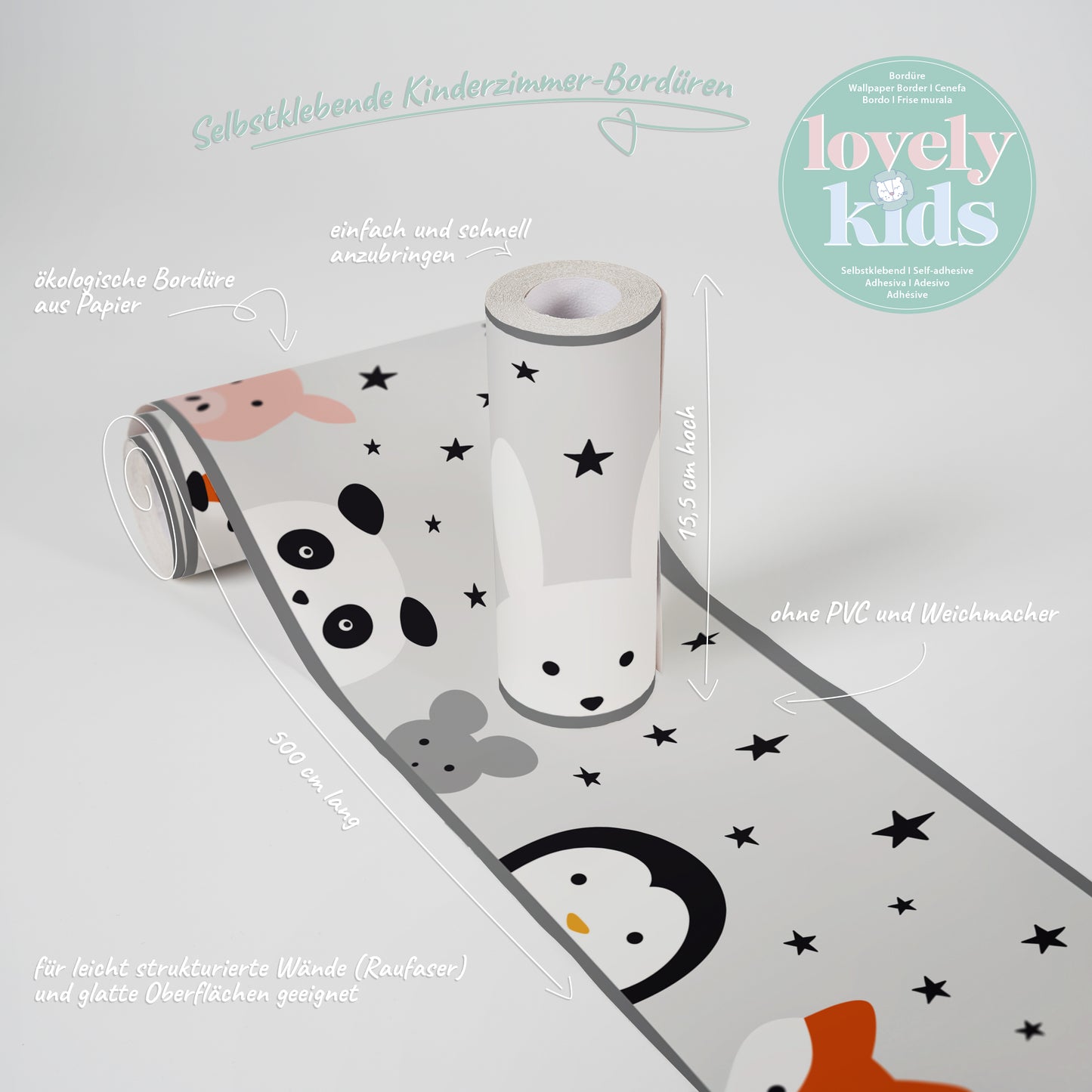 A.S. Création Kinderzimmer Bordüre Grau 403732 selbstklebend Borte Tapete Kind