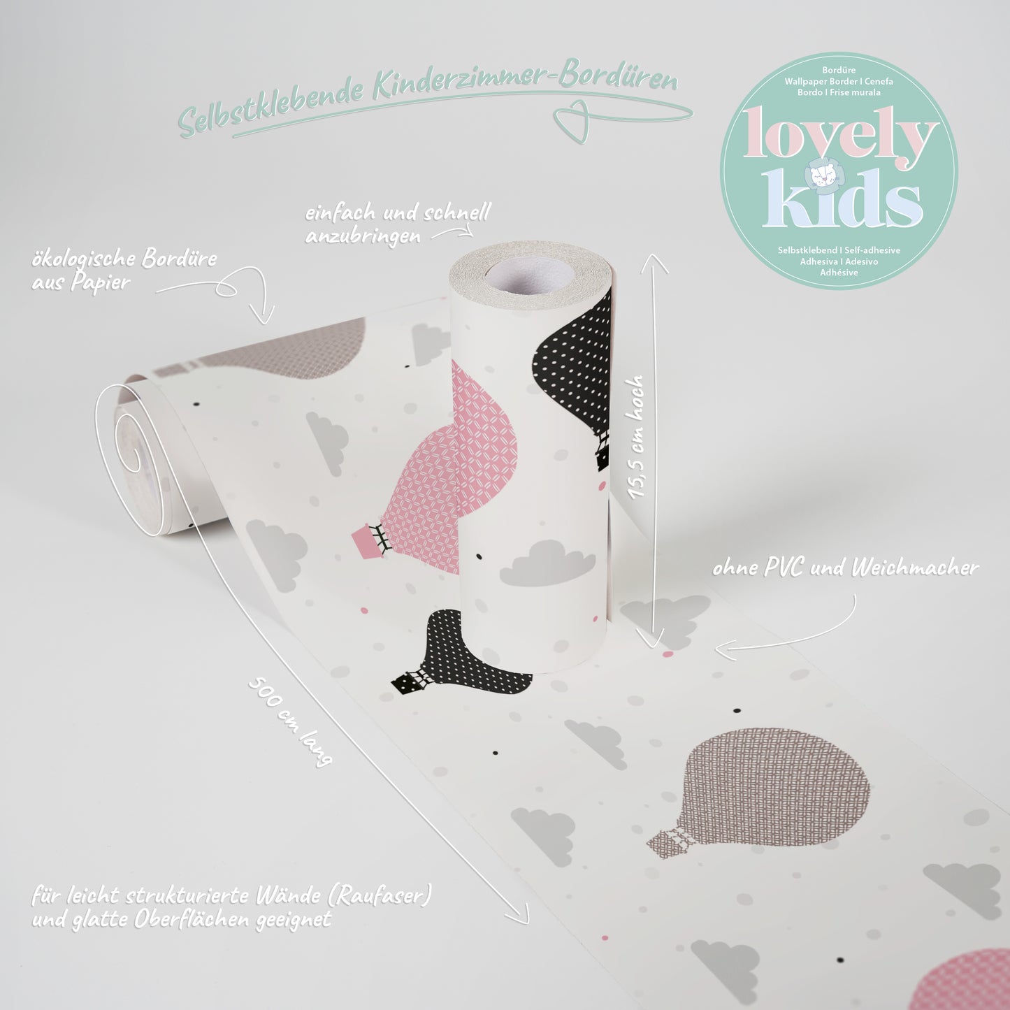 A.S. Création Kinderzimmer Bordüre Ballons Rosa 403737 selbstklebend Borte