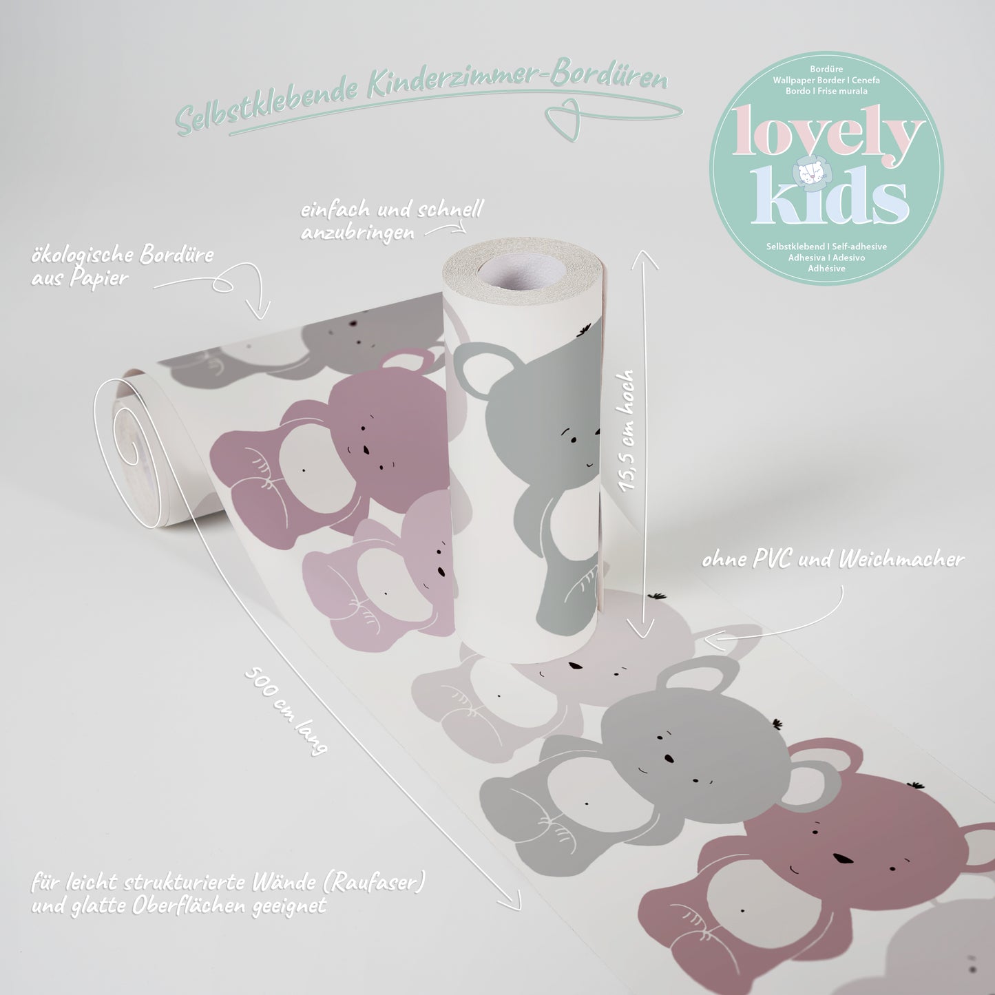A.S. Création Kinderzimmer Bordüre Rosa Teddy 403739 selbstklebend Borte Tapete