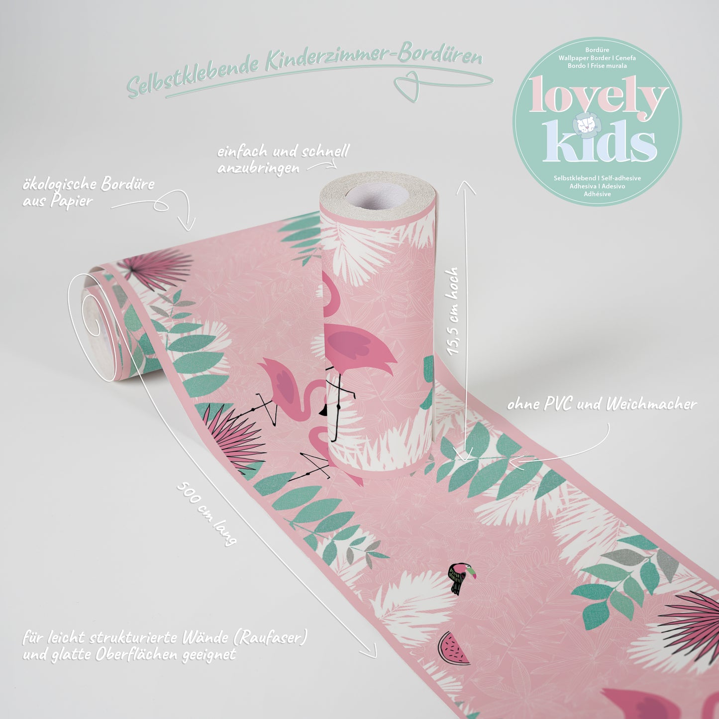 A.S. Création Kinderzimmer Flamingo Bordüre Rosa 403758 selbstklebend Borte