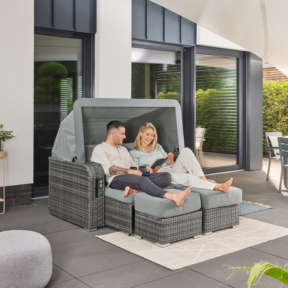 Strandkorb Relaxa Sonnenliege Gartenliege Gartenmöbel Liege Sofa Lounge grau