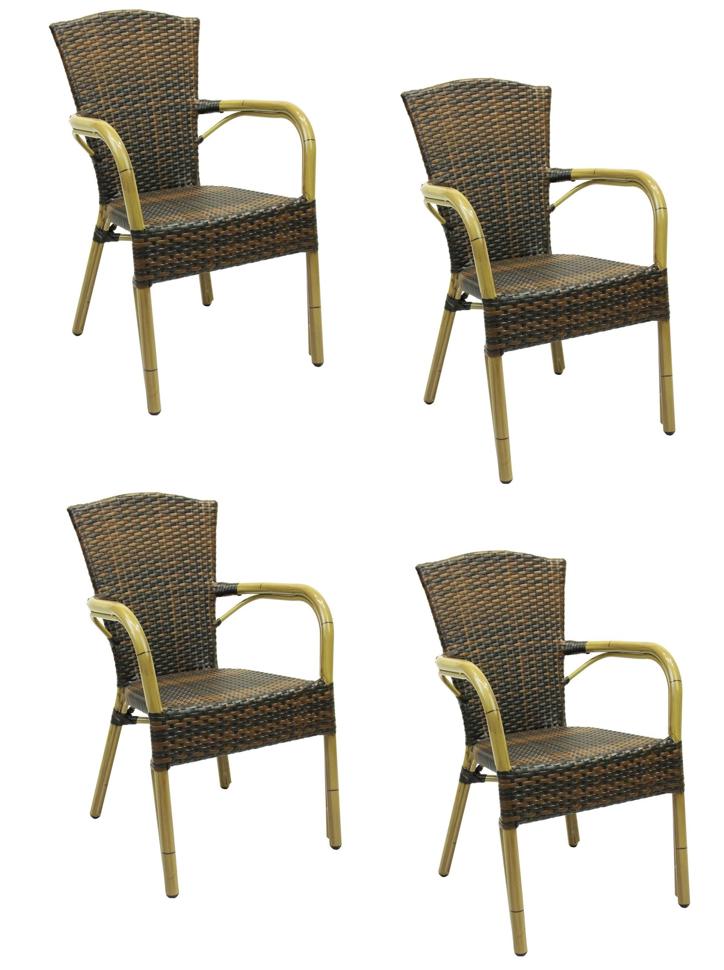 4x KONWAY® COLOMBO Stapelsessel Lederlook Polyrattan Garten Sessel Stuhl Set
