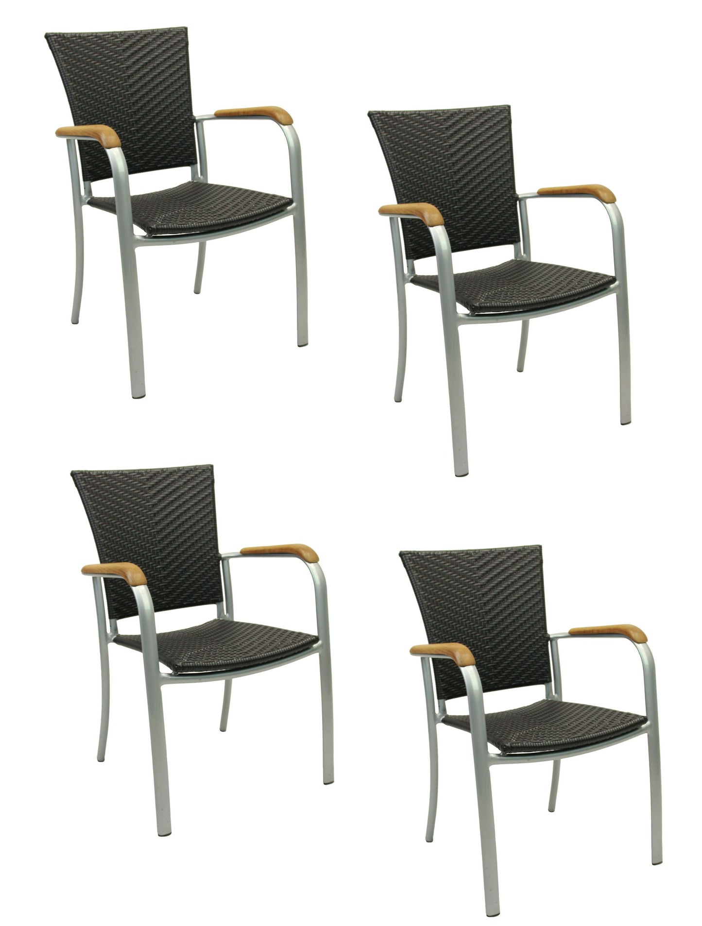 4x KONWAY® ARUBA Stapelsessel Schwarz Premium Polyrattan Garten Sessel Stuhl Set