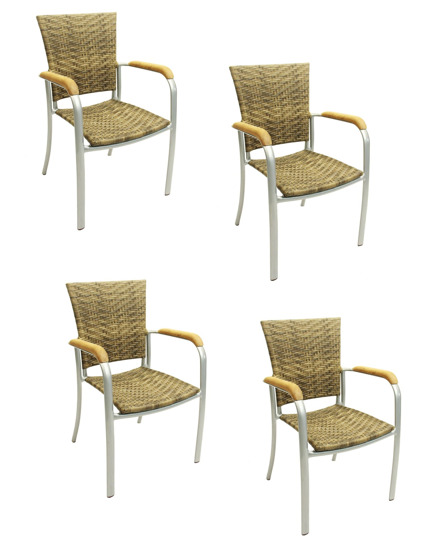 4x KONWAY® ARUBA Stapelsessel Elfenbein Polyrattan Garten Sessel Stuhl Set beige