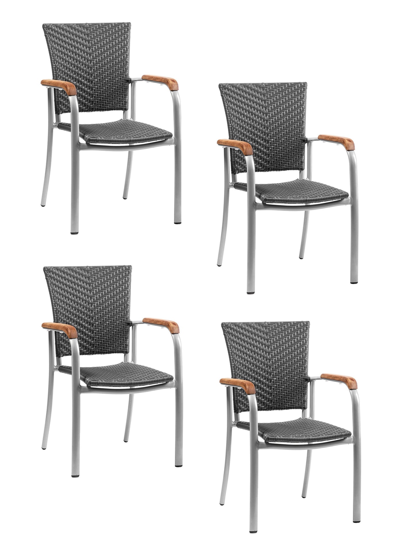 4x KONWAY® ARUBA Stapelsessel Schiefergrau Polyrattan Garten Sessel Stuhl Set