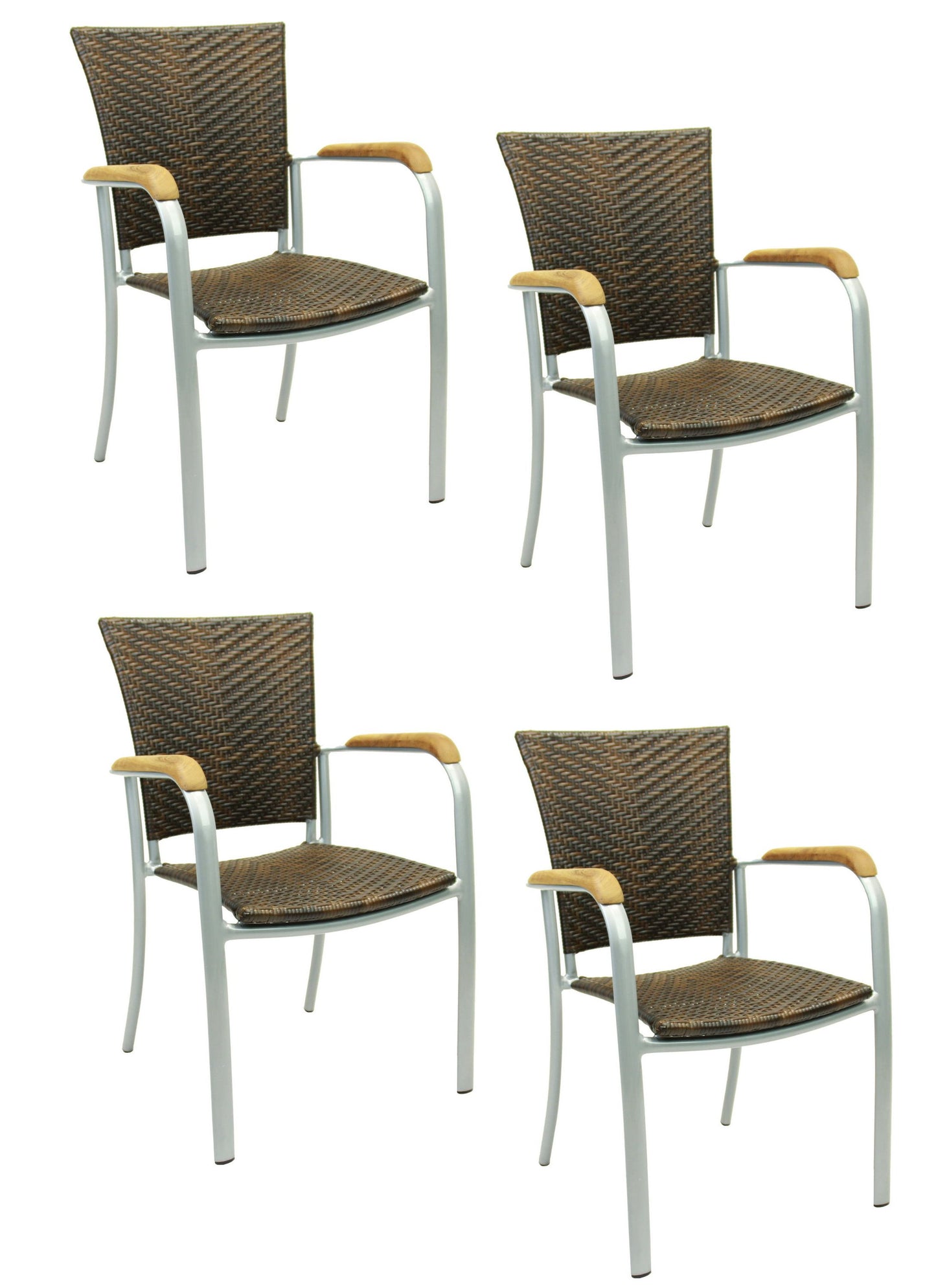 4x KONWAY® ARUBA Stapelsessel Lederlook Polyrattan Garten Sessel Stuhl Set braun