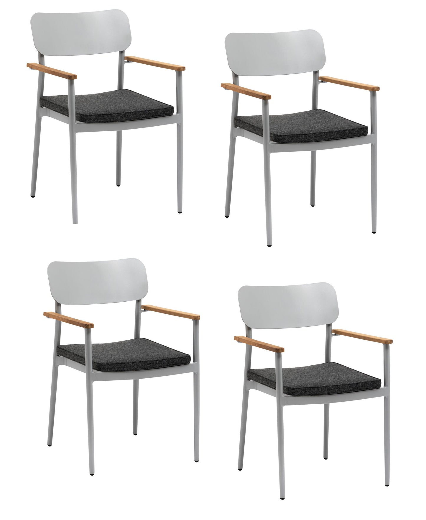 4x KONWAY® DALLAS Stapelsessel Silber Premium Polyrattan Garten Sessel Stuhl Set