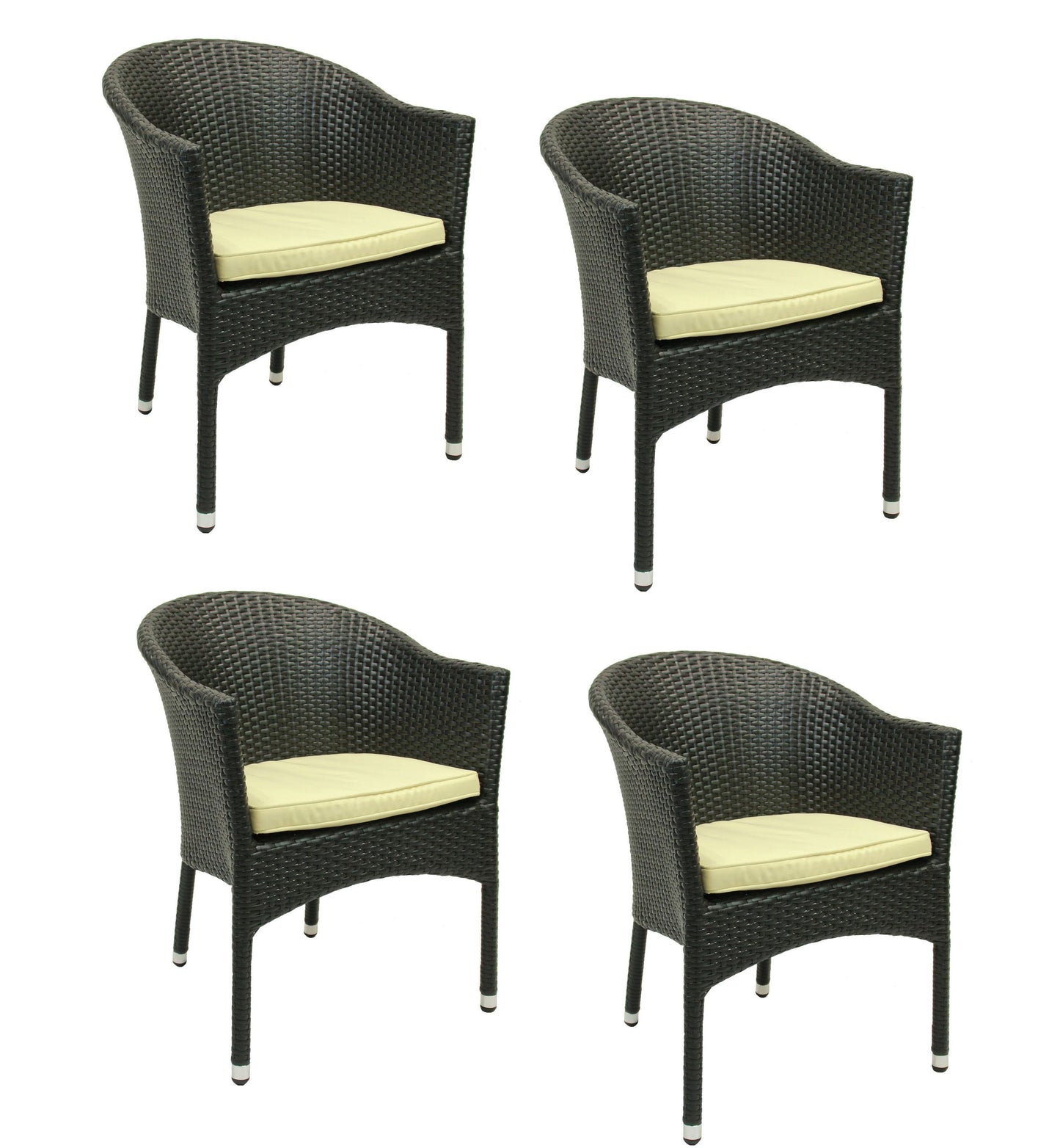 4x Konway LUGANO Stapelsessel Schwarz Kissen Polyrattan Garten Sessel Stühle Set
