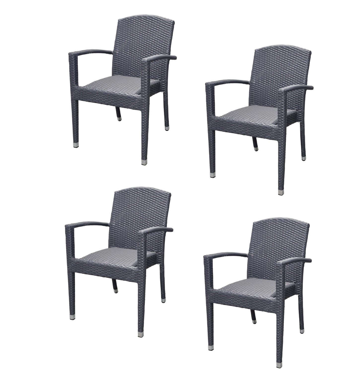 4x KONWAY® MAUI Stapelsessel Schiefergrau Polyrattan Garten Sessel Stuhl Set