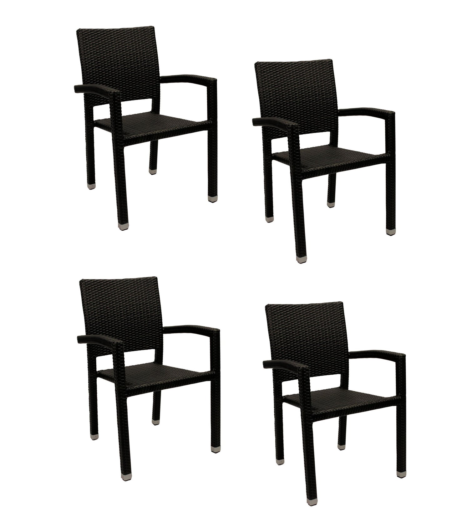 4x KONWAY® PORTO Stapelsessel Schwarz Premium Polyrattan Garten Sessel Stuhl Set