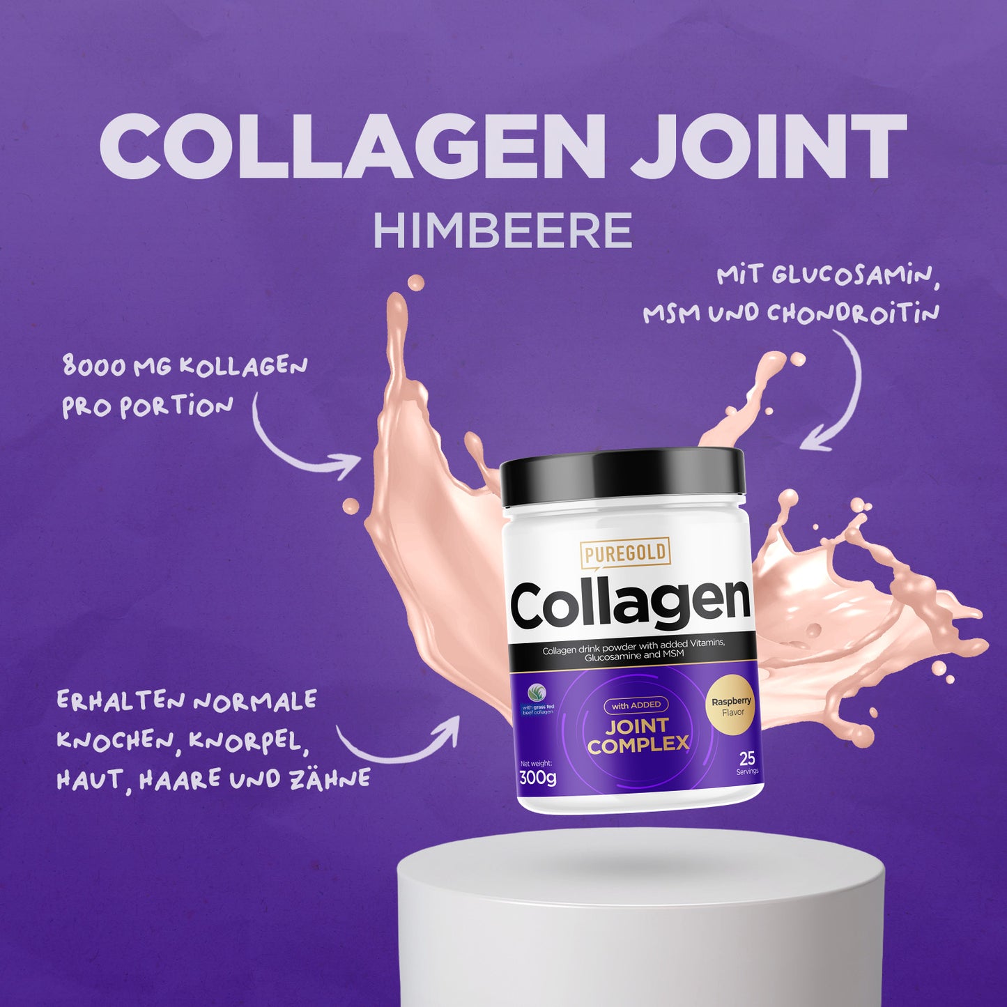Pure Gold Collagen Pulver Joint Complex 300g Himbeere Kollagen Gelenkkomplex