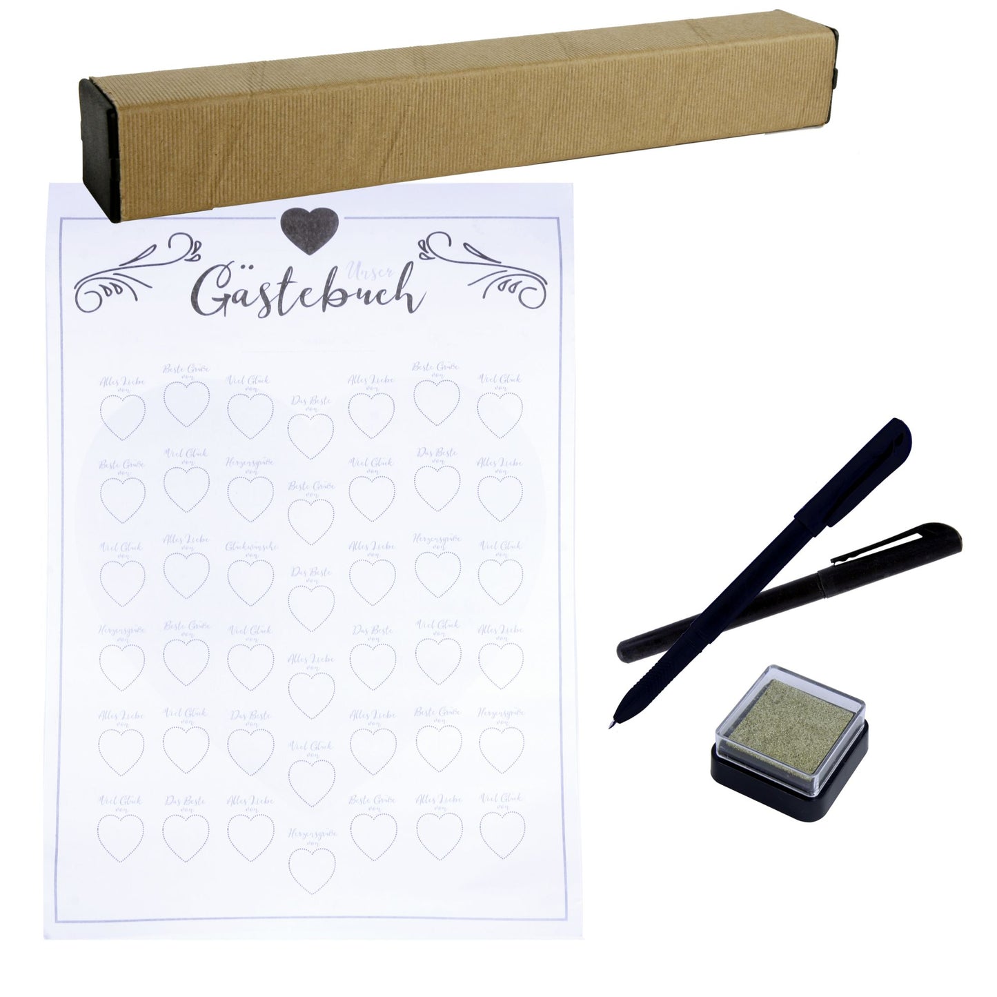 Gästebuch mit Fingerabdruck + Stempelkissen Stift Hochzeit Vintage Buch Geschenk