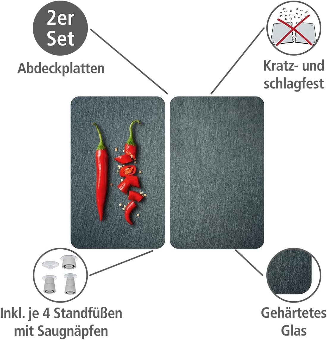 2x Glas Herdabdeckplatten Cayenne Abdeckplatten Herd Herdplatten Set Abdeckung