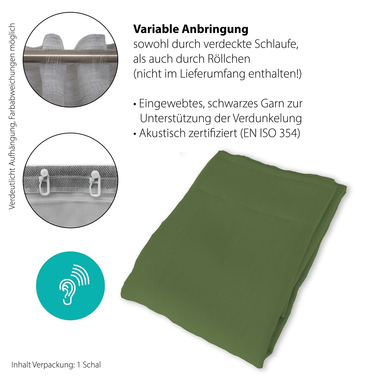 Homing Verdeckter Schlaufenschal Galdin 140x245 cm olivgrün Vorhang Wohnzimmer