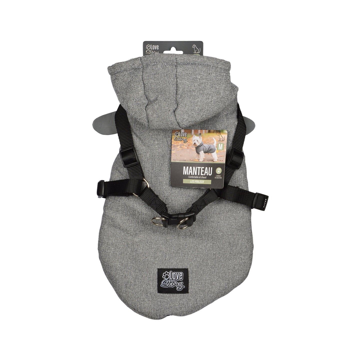 Hunde Mantel mit Gurt Winterjacke Hundemantel Hundebekleidung Mantel Jacken grau
