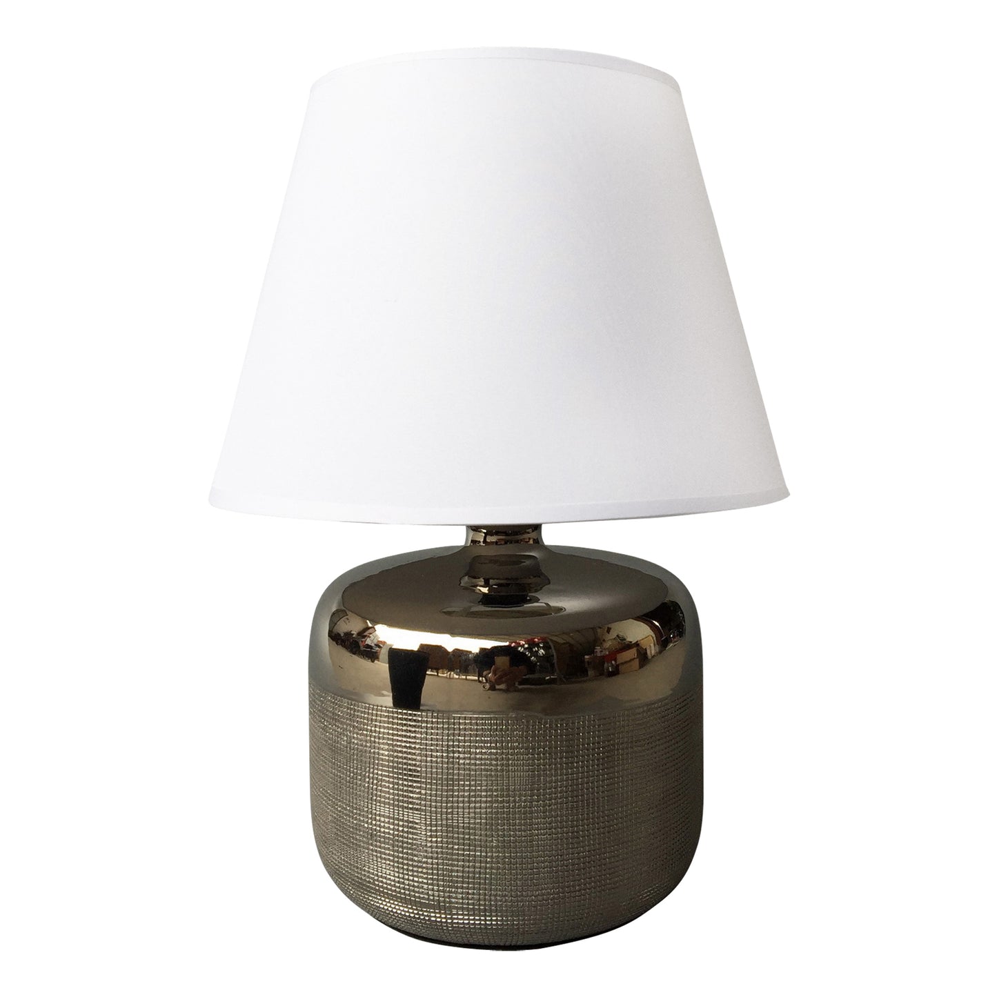 Homea Keramik Tischlampe 34cm Tischleuchte Nachttisch Lampe Leuchte Chrom Optik