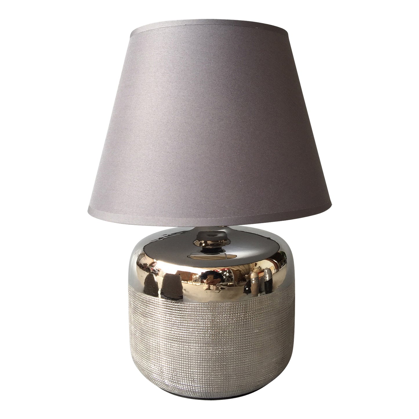 Homea Keramik Tischlampe 34cm Tischleuchte Nachttisch Lampe Leuchte Chrom Optik