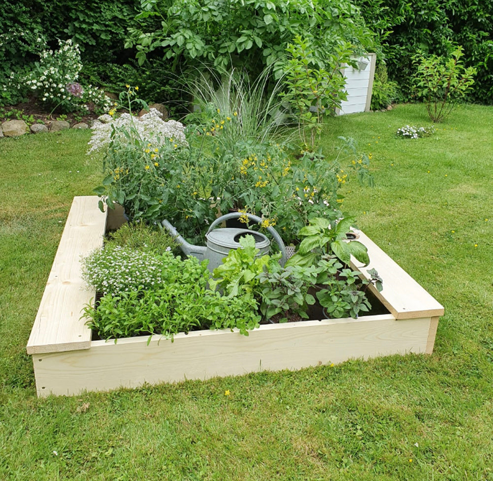 Sandkasten 130x130 cm Holz Natur mit Sitzbänken Sandbox Sandkiste Matschfach