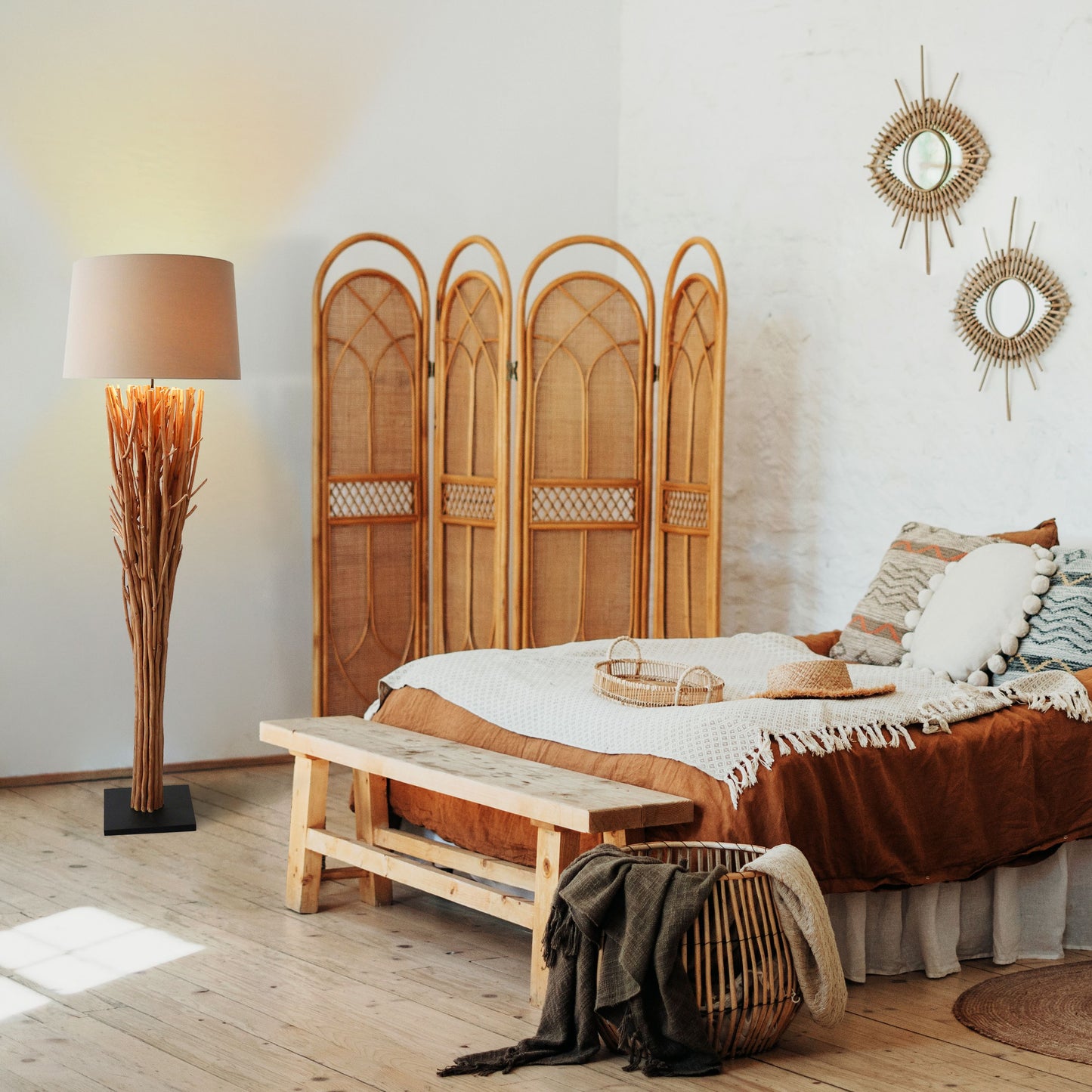 Stehleuchte Treibholz Natur Weiß 175 cm Standleuchte Standlampe Lampe Leuchte