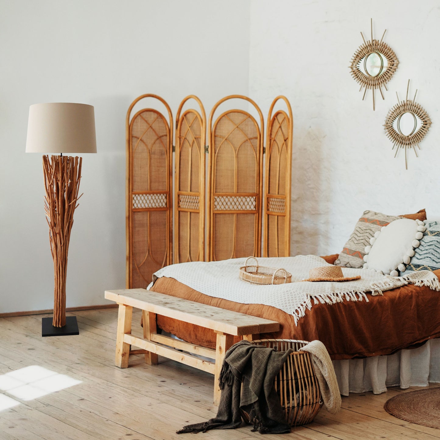Stehleuchte Treibholz Natur Weiß 175 cm Standleuchte Standlampe Lampe Leuchte