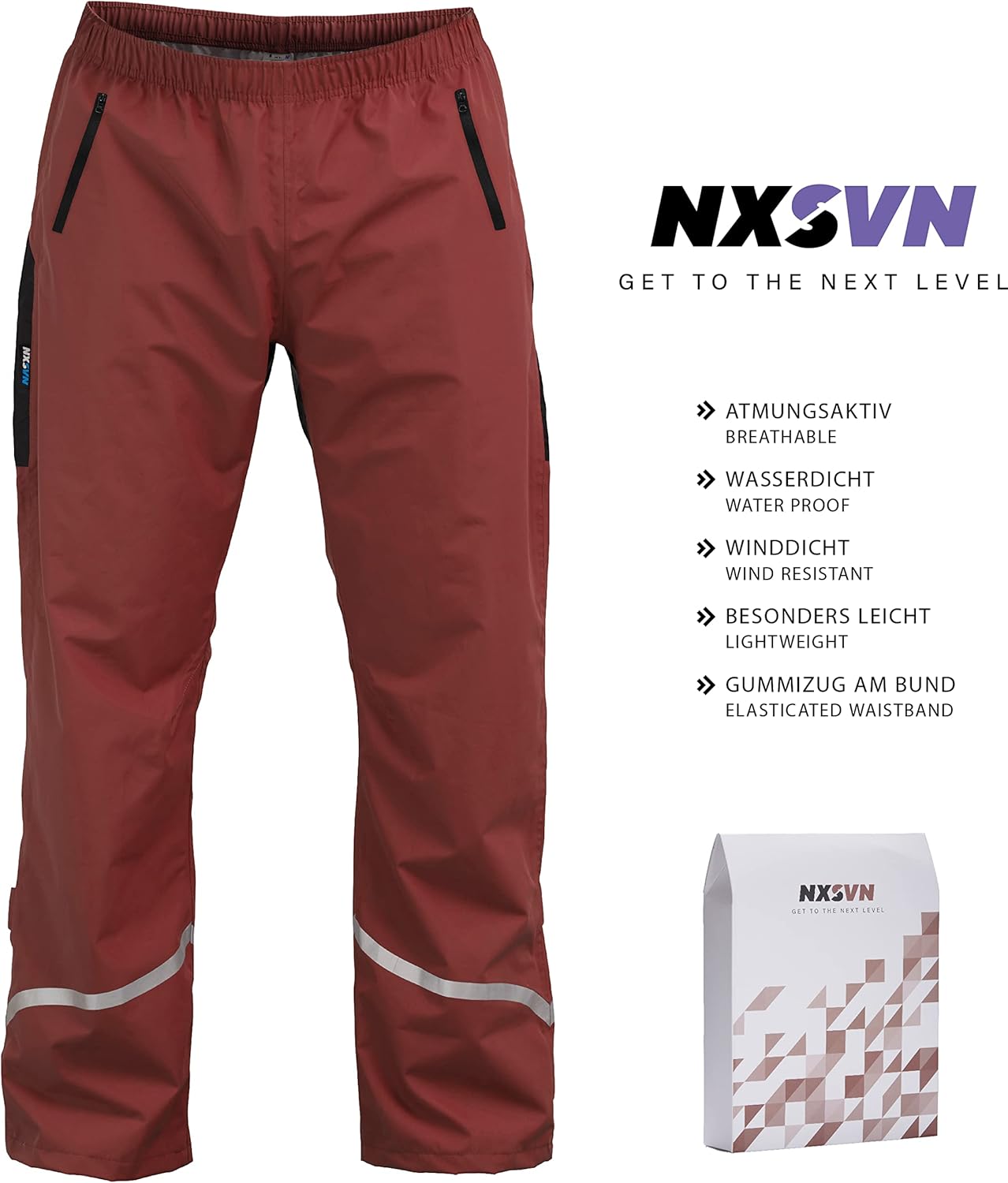 RUBBERNECK NXSVN Regenhose Unisex wasserdicht atmungsaktiv bequem rot Größe M