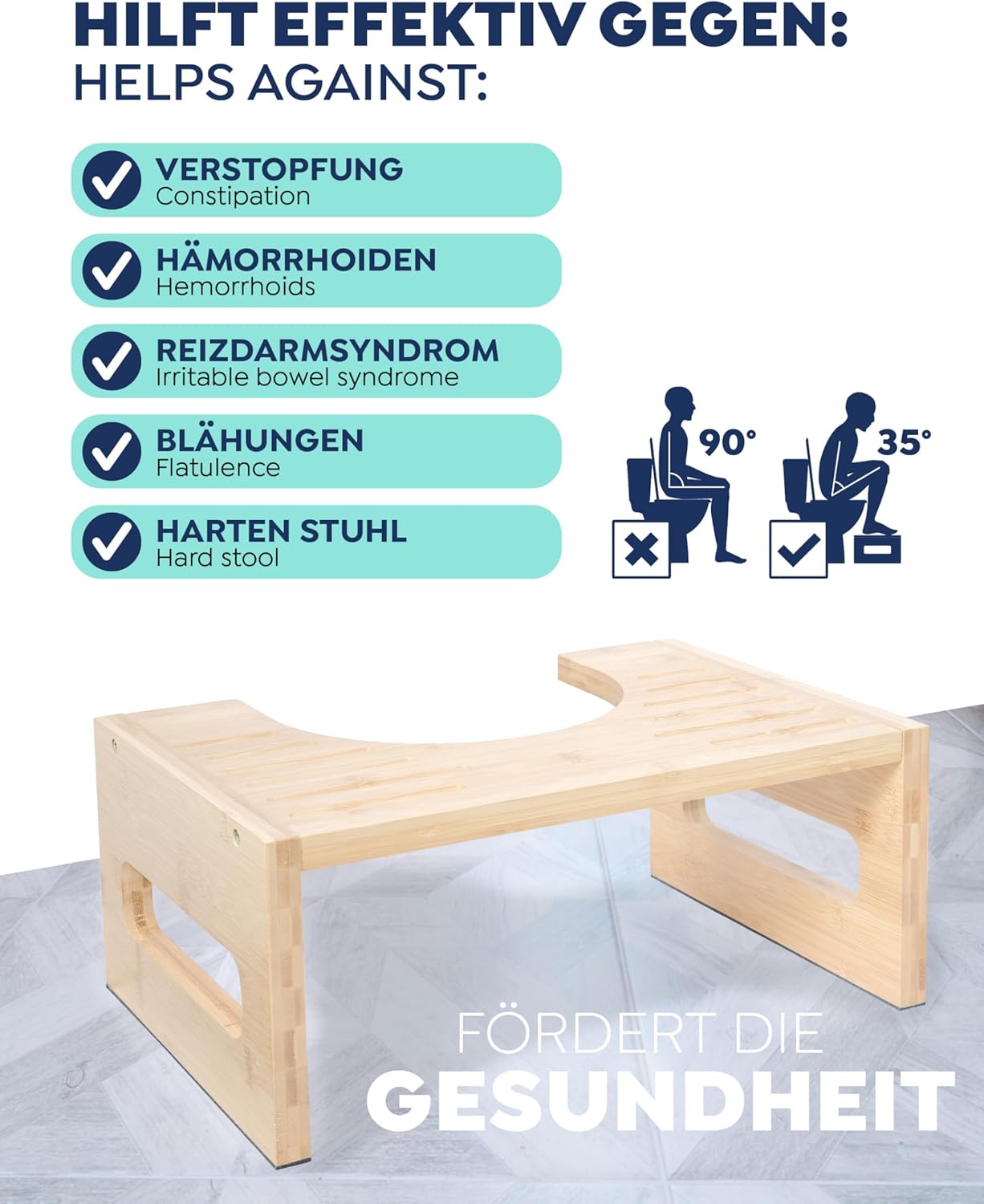 Rubberneck Bambus Toiletten-Hocker Hocker WC-Hocker Fußbank Fußstütze Toilette