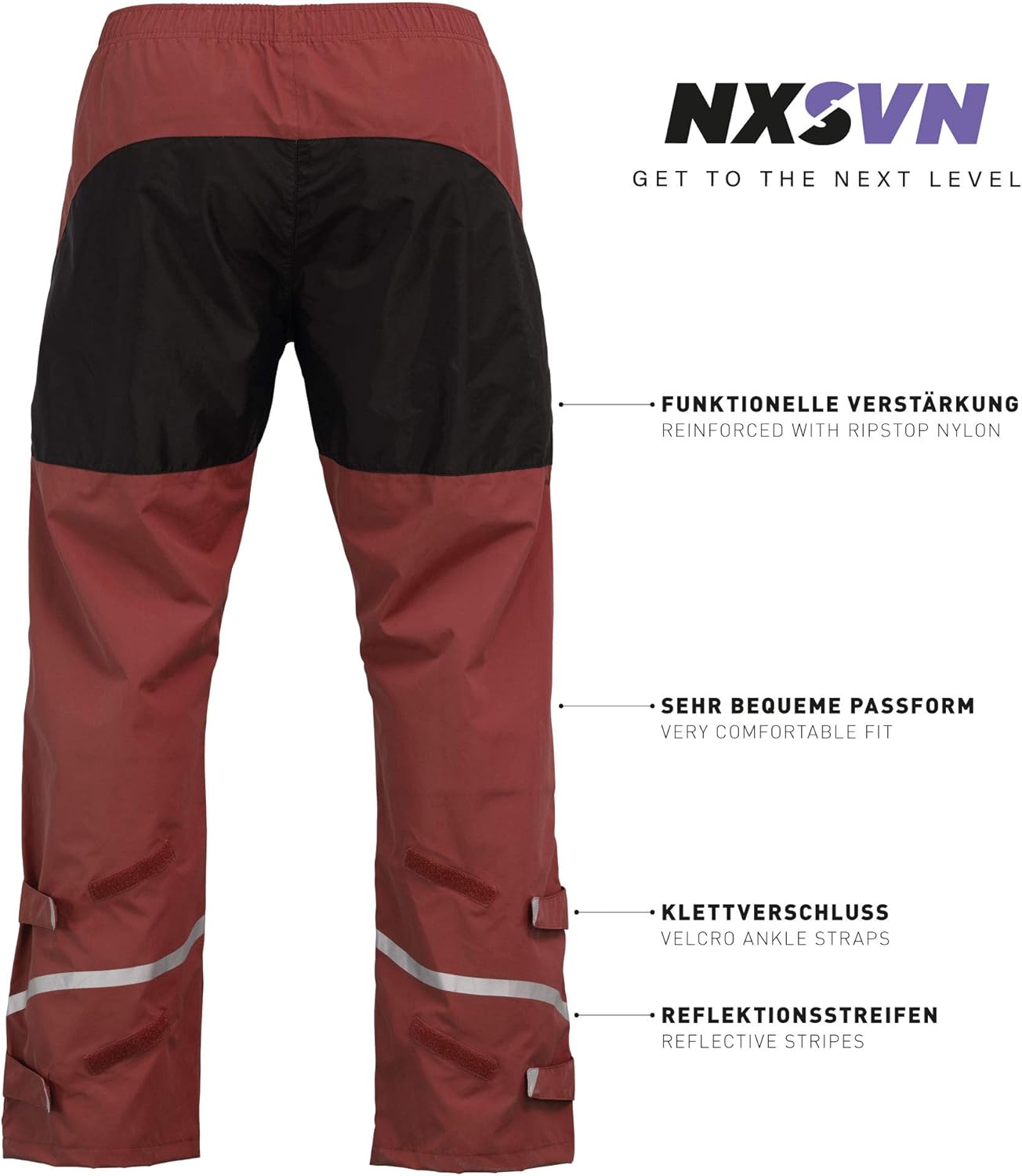 RUBBERNECK NXSVN Regenhose Unisex wasserdicht atmungsaktiv bequem rot Größe M
