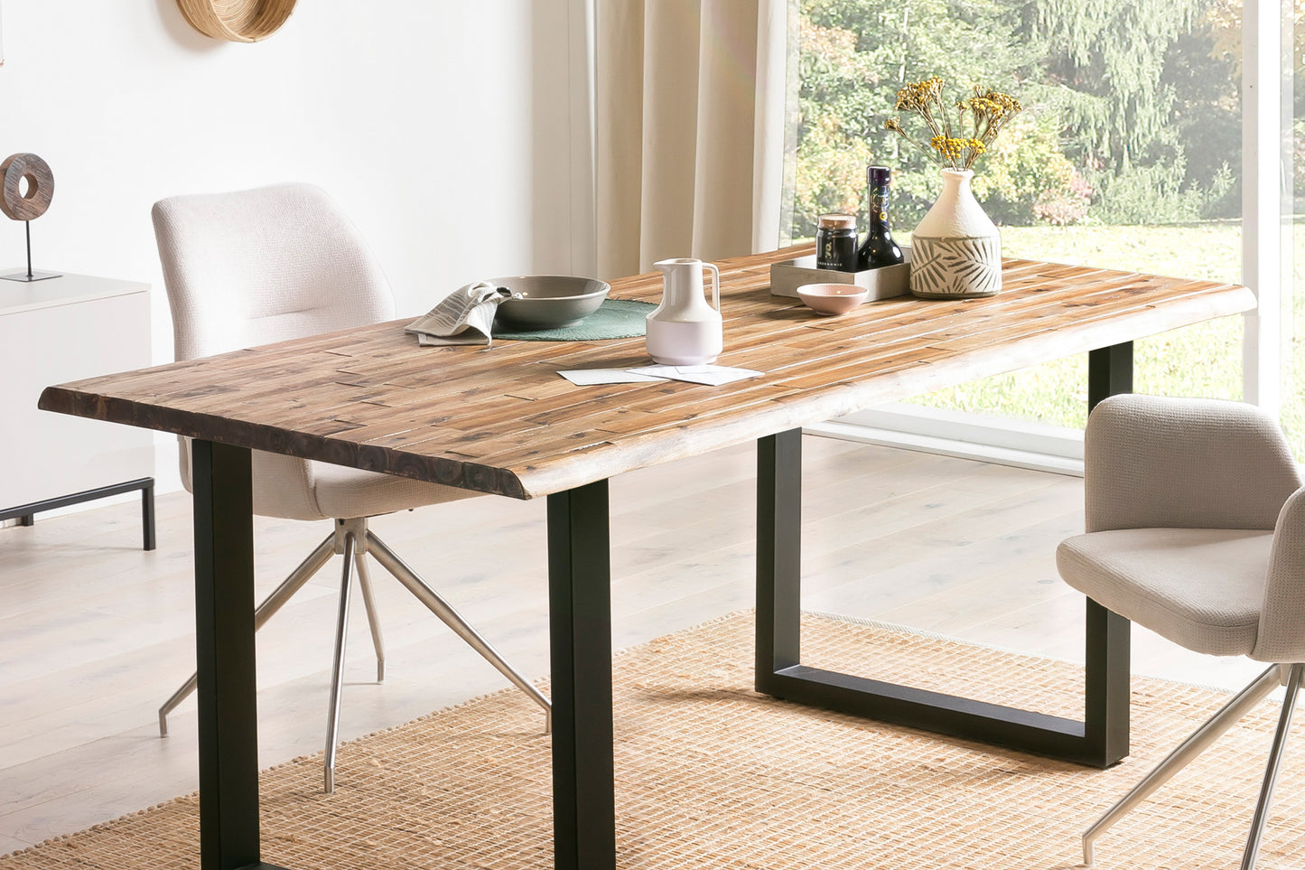 Essgruppe 5 tlg. 180x90 cm Sitzgruppe Massivholz Essstuhl Esstisch Tisch Stuhl