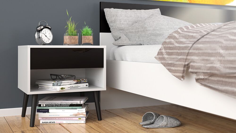 Nachttisch NAPOLI Nachtschrank Nachtkonsole Nachtkommode Nako schwarz/weiß