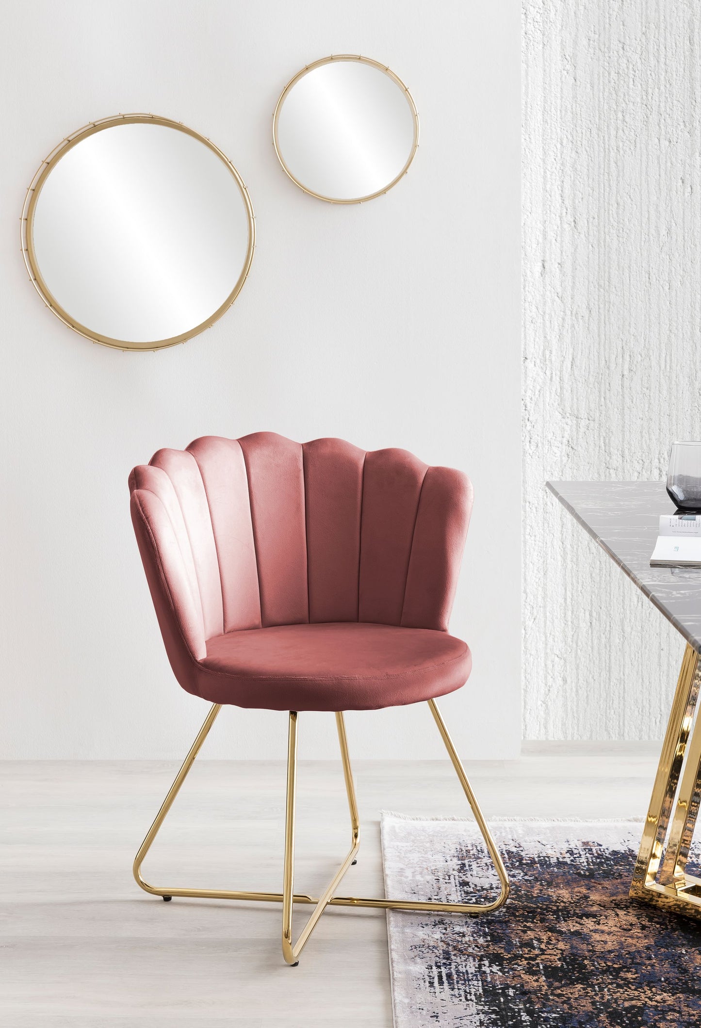 Muschelstuhl Samt 2er Set Rose Polsterstuhl Esszimmerstuhl Küche Stuhl Stühle