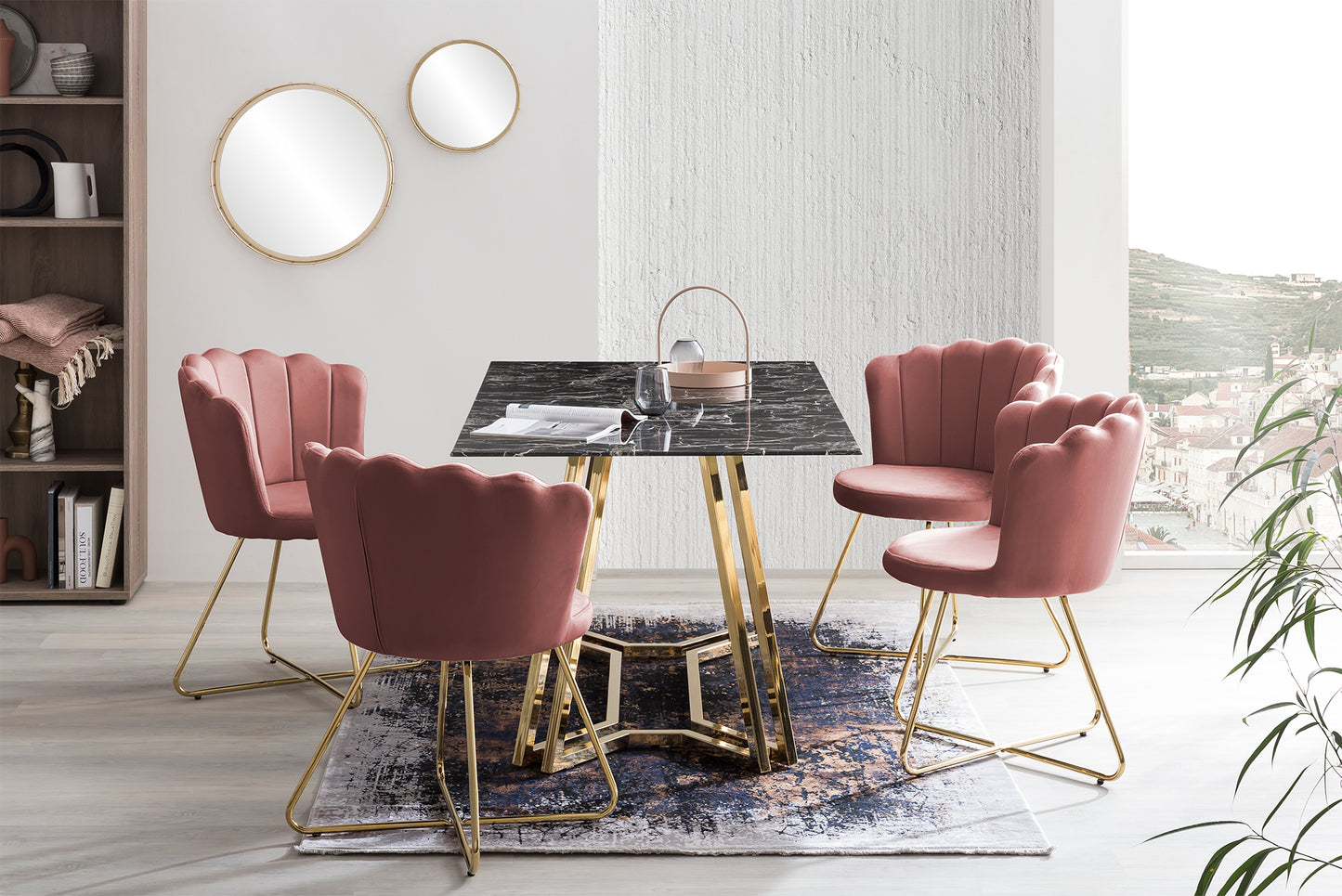 Muschelstuhl Samt 2er Set Rose Polsterstuhl Esszimmerstuhl Küche Stuhl Stühle