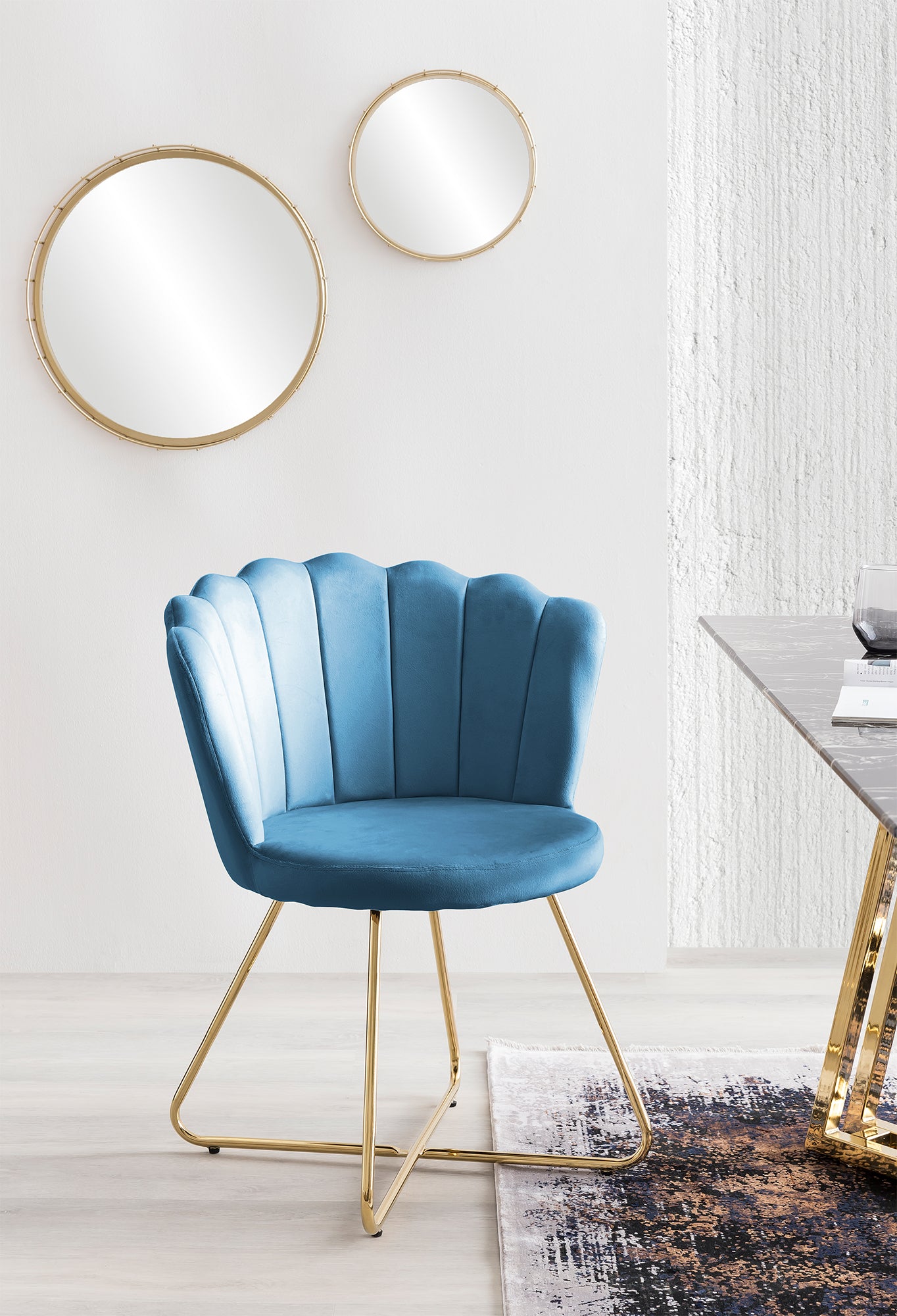 Muschelstuhl Samt 2er Set Blau Polsterstuhl Esszimmerstuhl Küche Stuhl Stühle