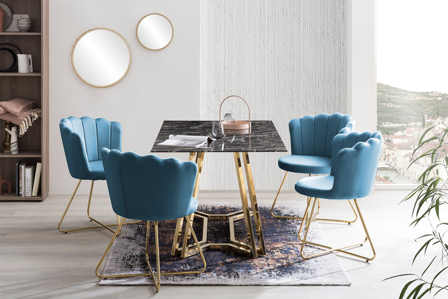 Muschelstuhl Samt 2er Set Blau Polsterstuhl Esszimmerstuhl Küche Stuhl Stühle